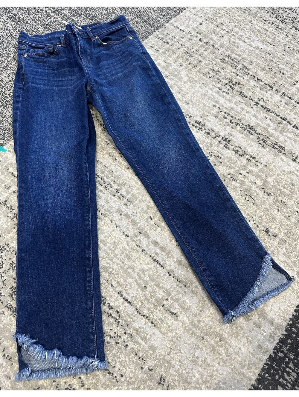 LOFT Outlet Women’s Blue Solid Denim Ankle Jeans Petite Frayed Hem